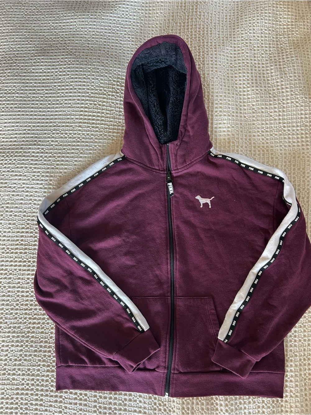 PINK Victoria's Secret Maroon Full-Zip Hoodie with Logo Trim